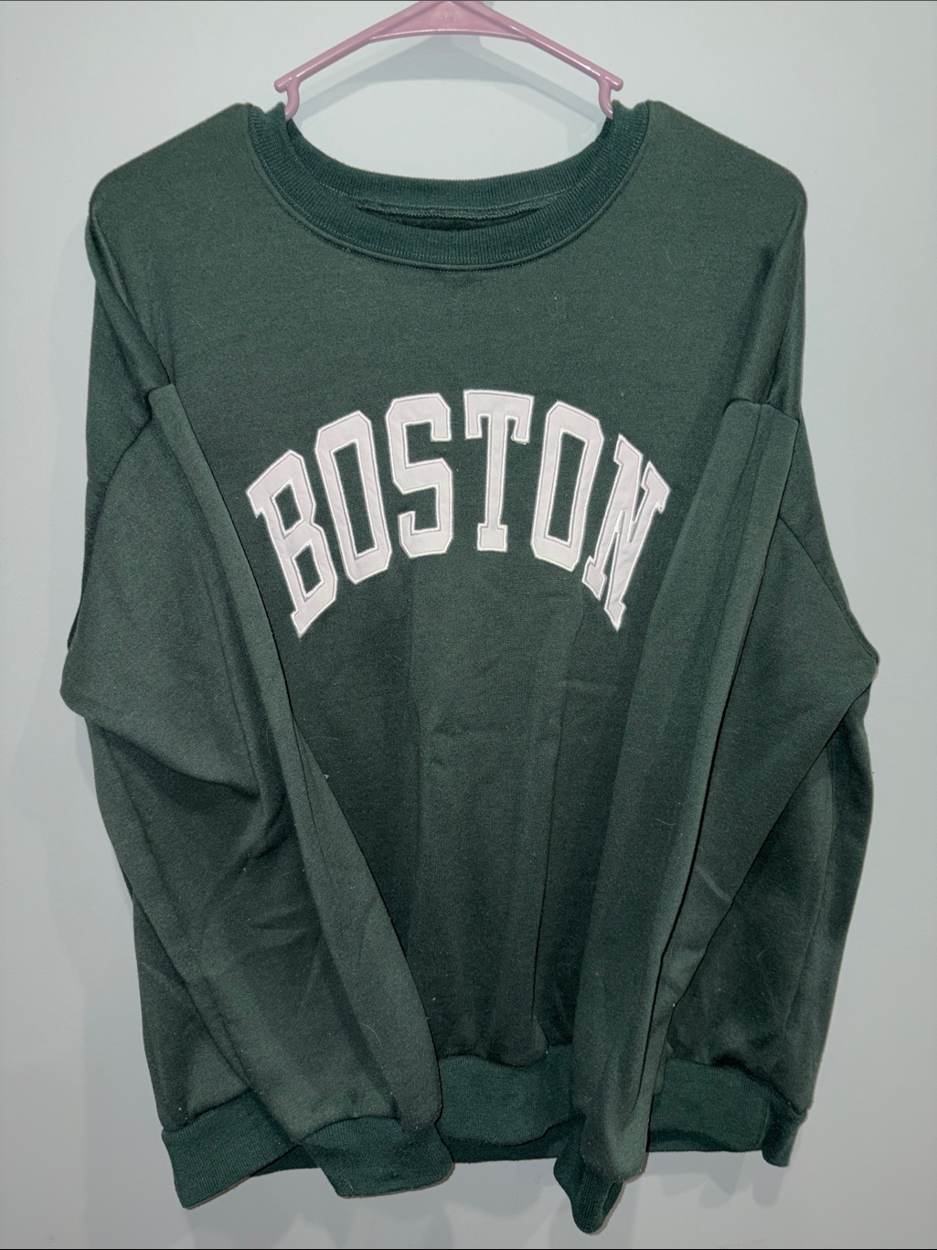 Shein Dark Green 'Boston' Cowl Neck Sweater With White Lettering